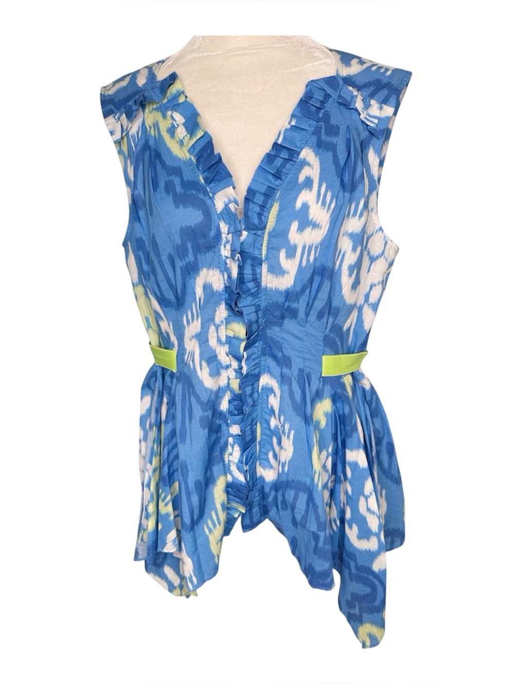 Sheridan French Nanette Blouse In Blue Lagoon Pineapple Size Medium New
